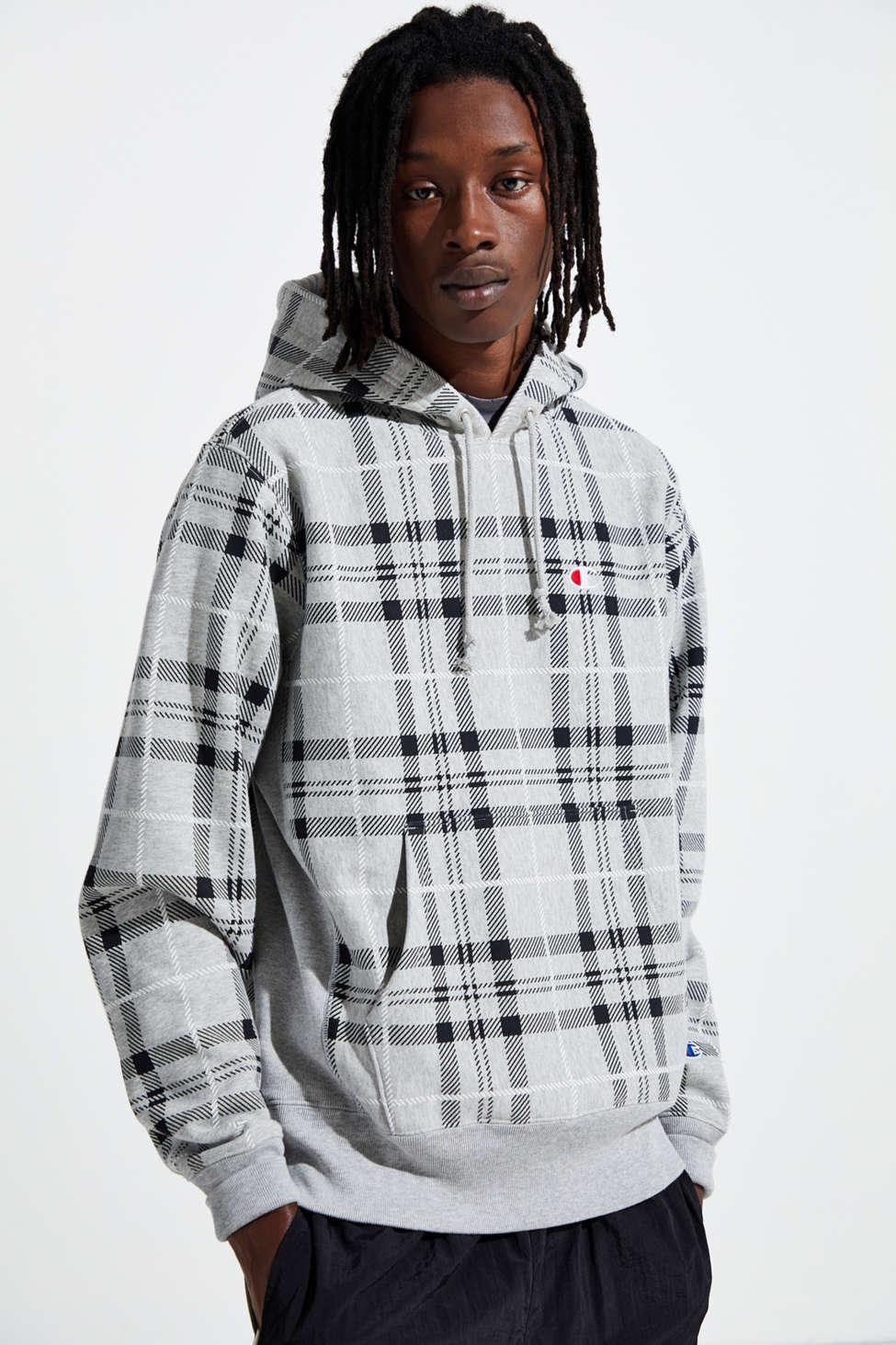 Champion Champion Uo Exclusive Plaid Reverse Weave Hoodie Sweatshirt in  Gray for Men | Lyst