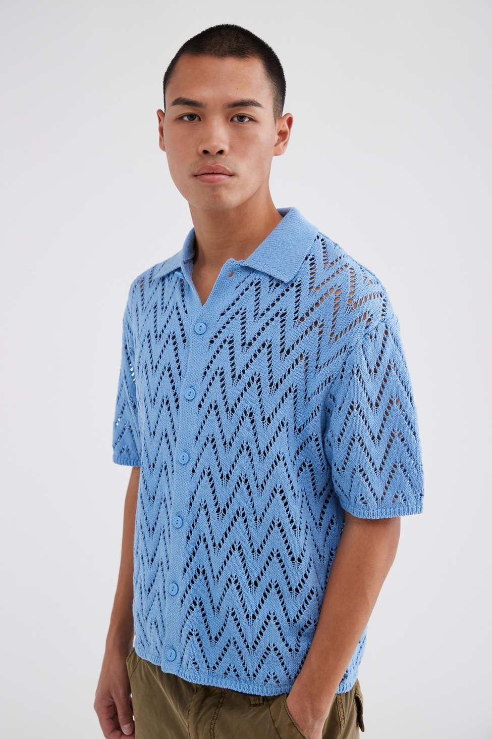 BDG Define Polo Short Sleeve Button-down Sweater in Blue for Men | Lyst