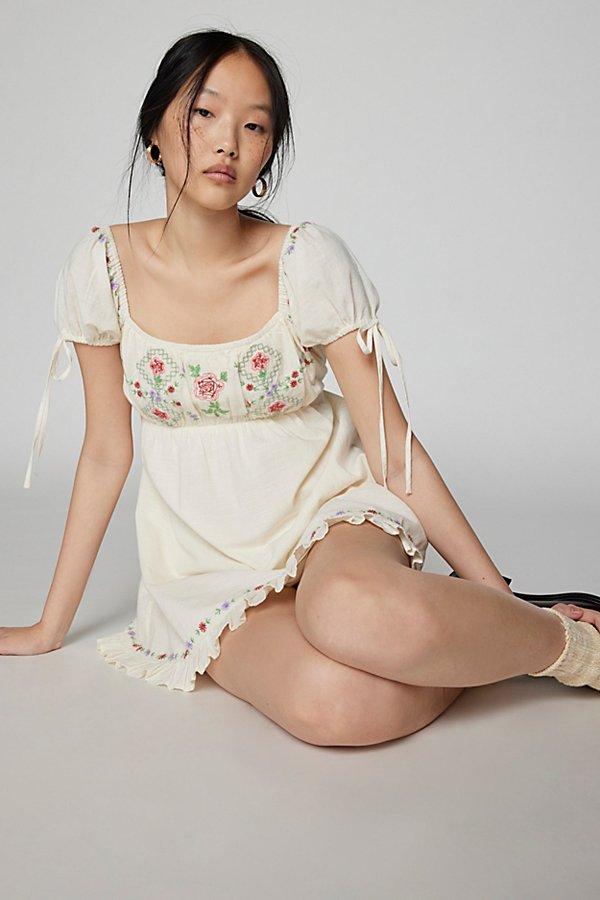 Kimchi Blue Kimchi Marcella Embroidered Babydoll Mini Dress in White | Lyst