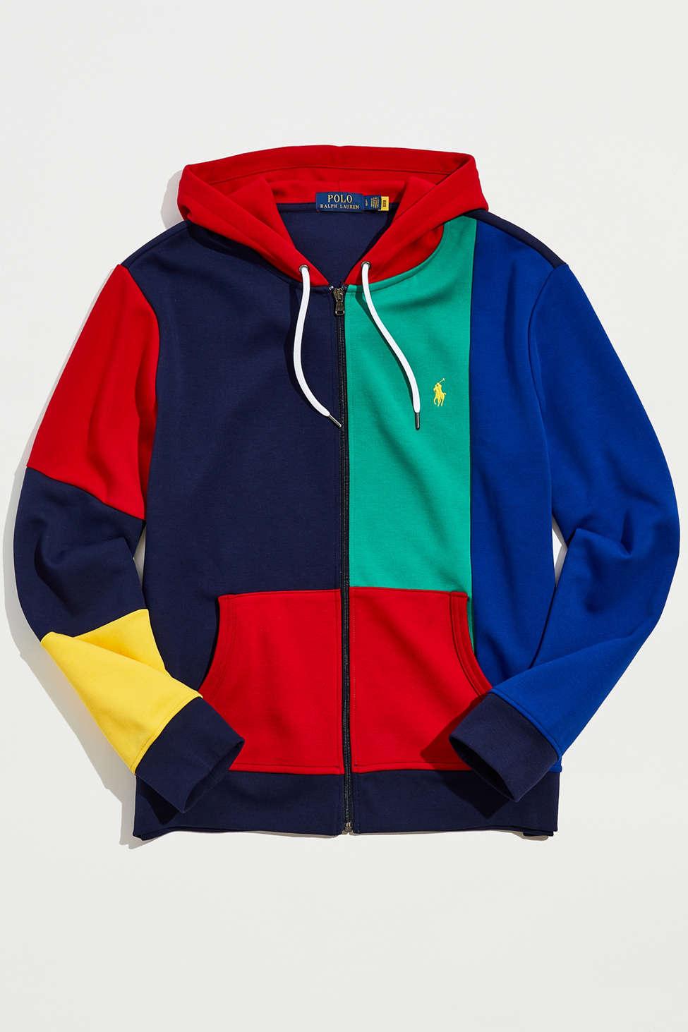 Polo Ralph Lauren Colorblock Zip Hoodie Sweatshirt in Blue for Men | Lyst