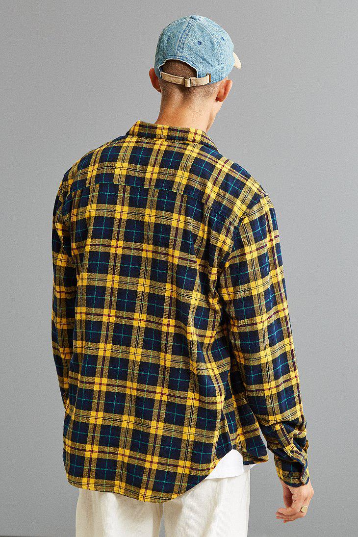 Urban Outfitters Uo Plaid Flannel Button-down Shirt in Yellow Blue 