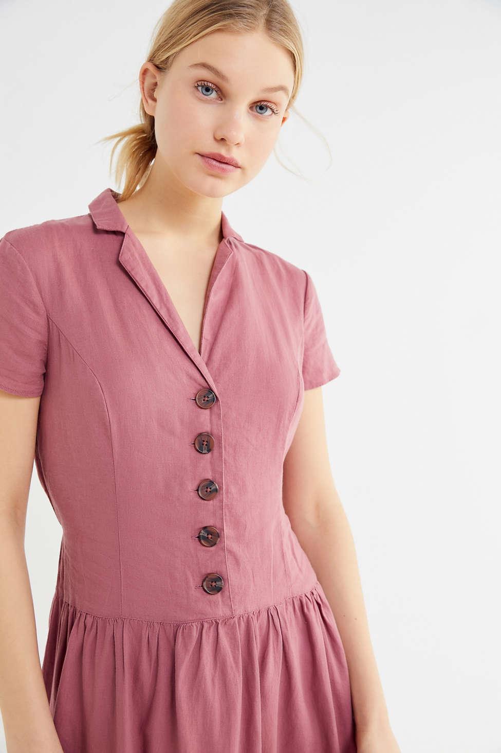 uo natalie linen belted shirt dress