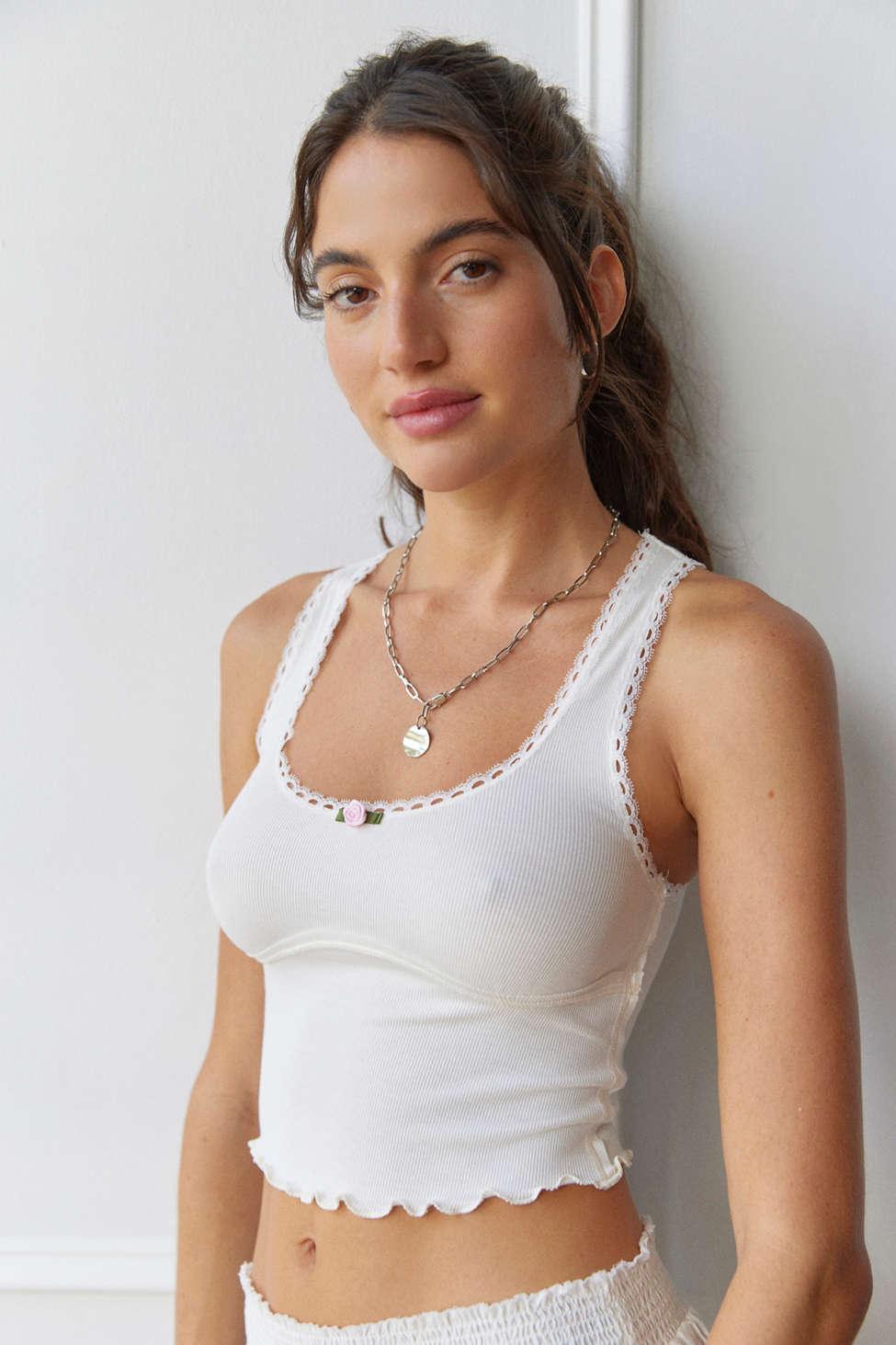Out From Under Sweet Dreams Lace-trim Tank Top In White,at Urban Outfitters  in Gray