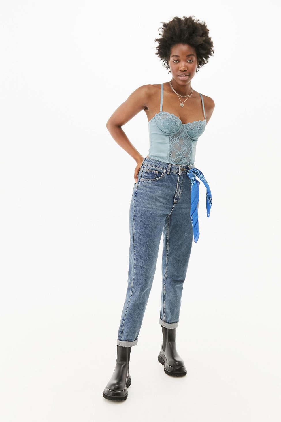 Urban Outfitters Uo Ava Lace & Satin Corset Top in Blue | Lyst