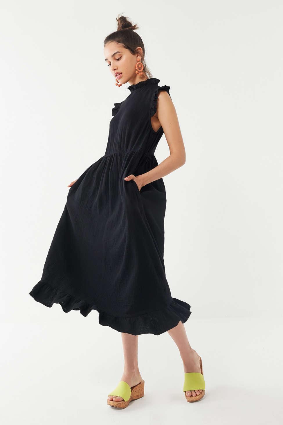 gabby ruffle babydoll midi dress