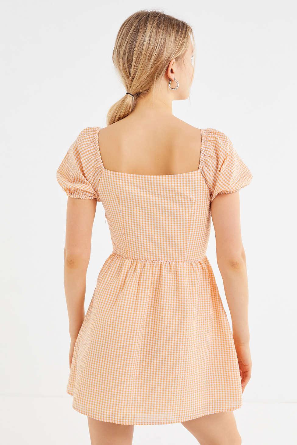 Urban Outfitters Uo Gingham Seersucker Mini Dress in Orange | Lyst