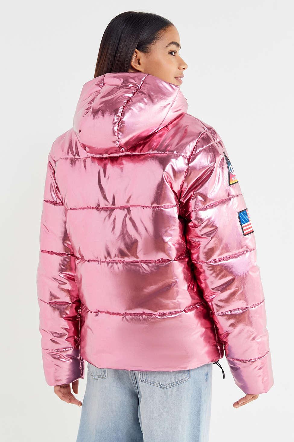 champion metallic pink puffer jacket