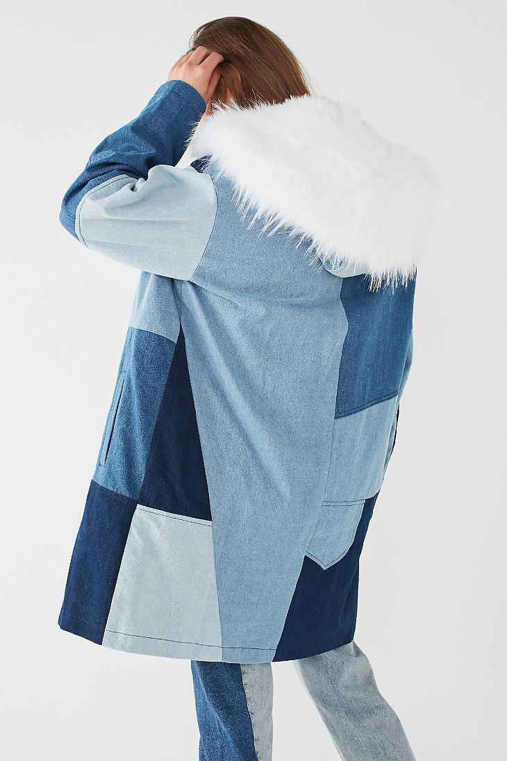 blue faux fur denim jacket