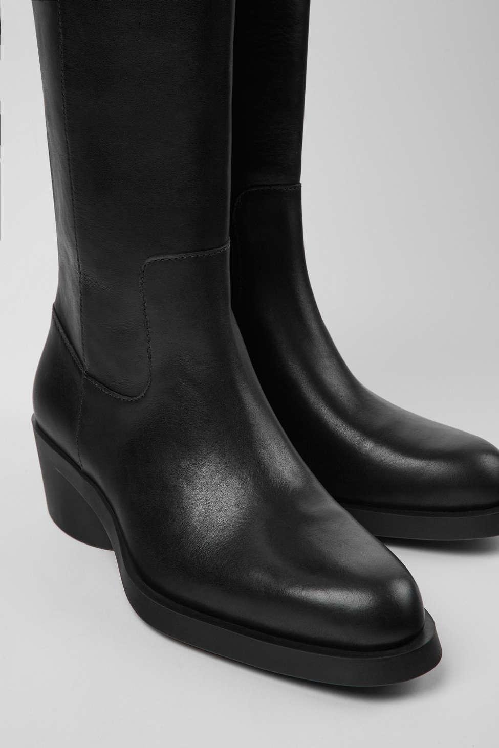 Camper Bonnie Leather Knee Cowboy Boot in Black | Lyst