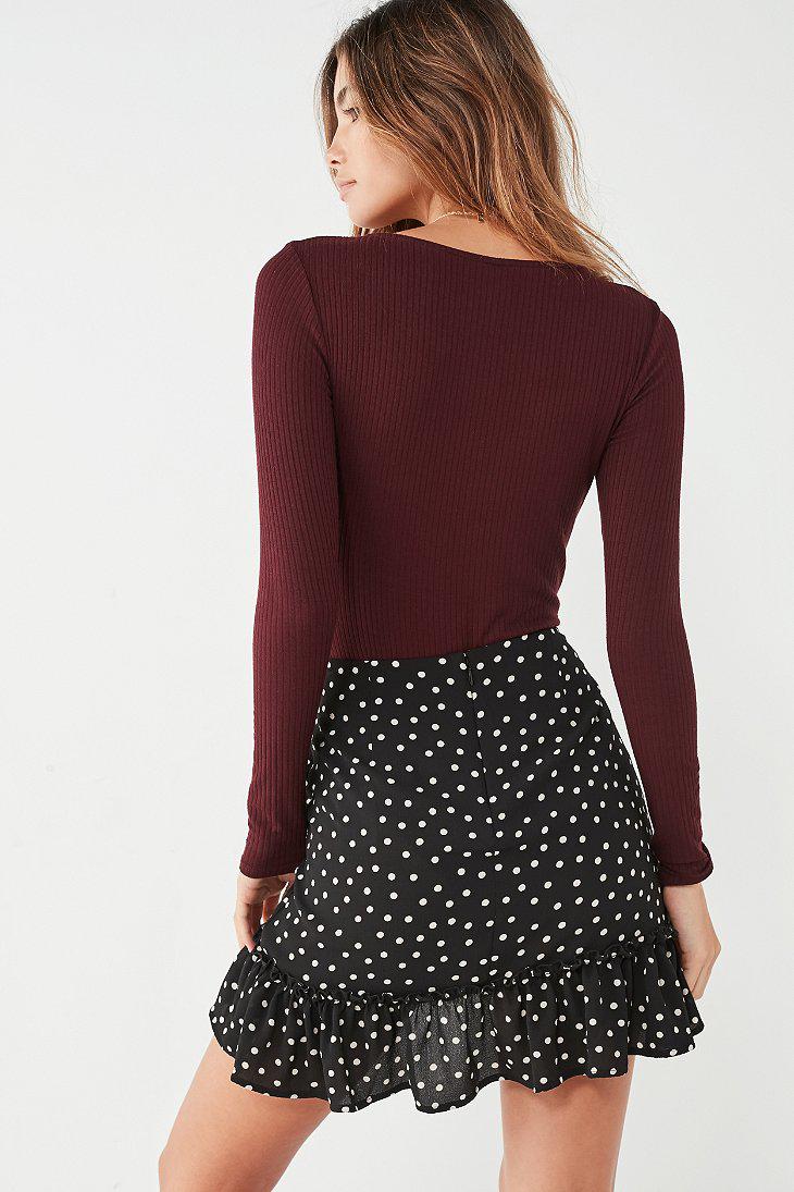 Urban Outfitters Synthetic Uo Ruffle Hem Polka Dot Wrap Mini Skirt in ...