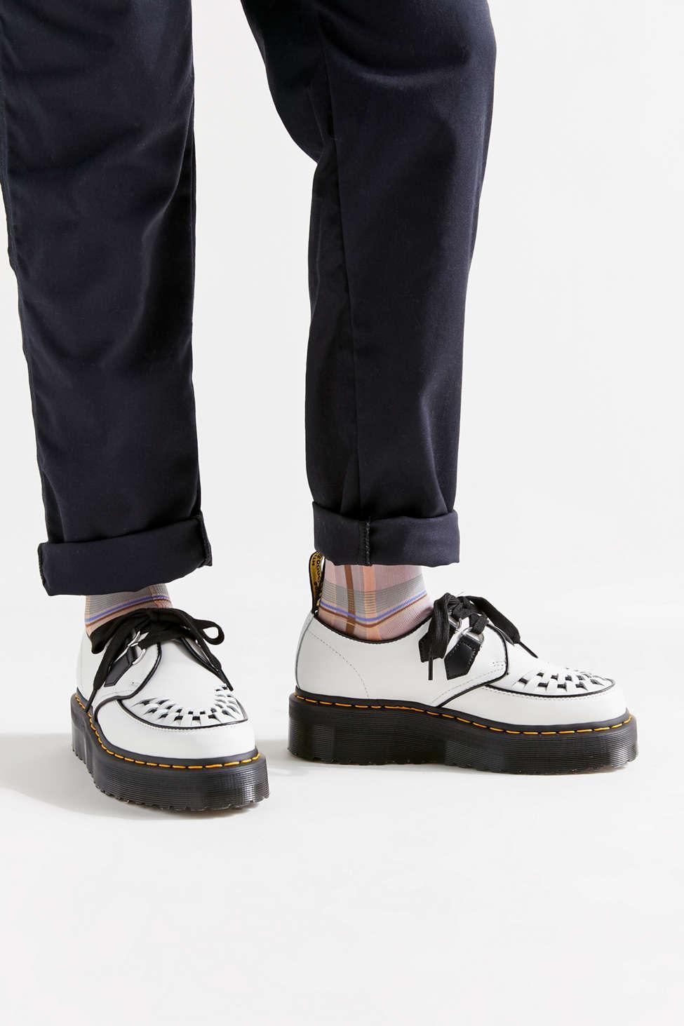 Sidney Leather Creeper Platform Shoes in White+Black