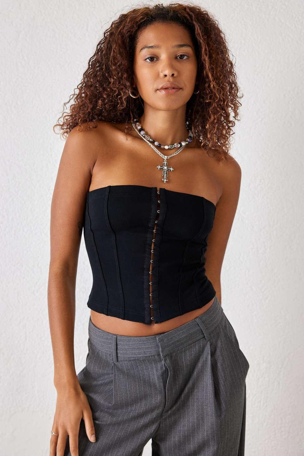 Urban Outfitters Uo Haley Ponte Bandeau Corset Top in Black | Lyst
