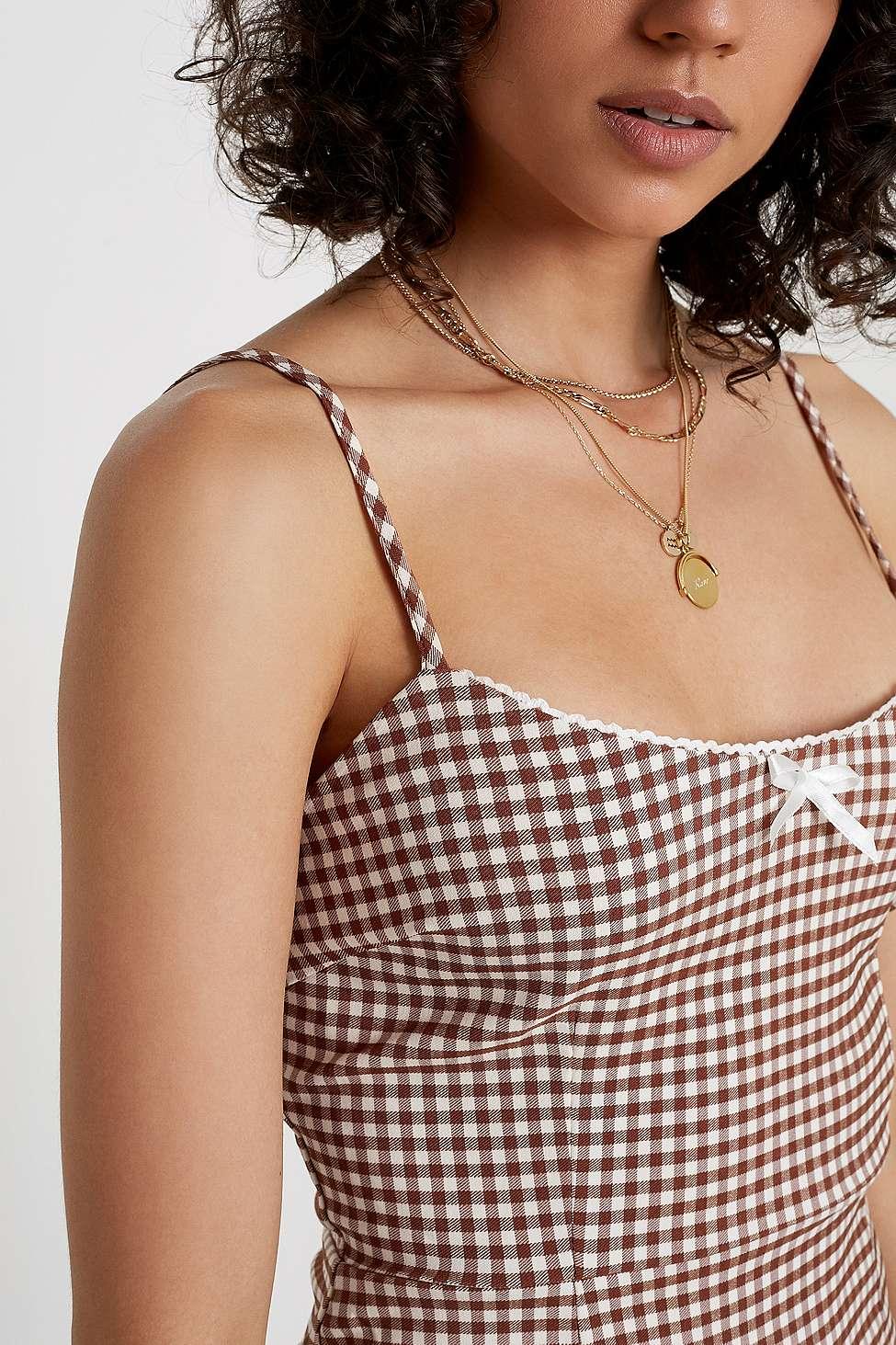 uo tahoe gingham stretch mini dress