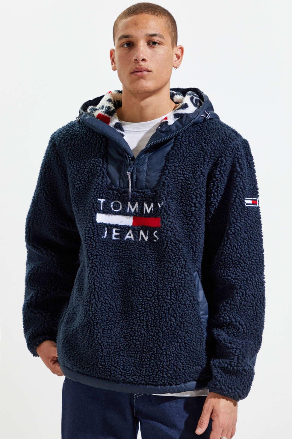 Tommy Hilfiger Denim Sherpa Popover Hoodie Sweatshirt in Blue for Men - Lyst
