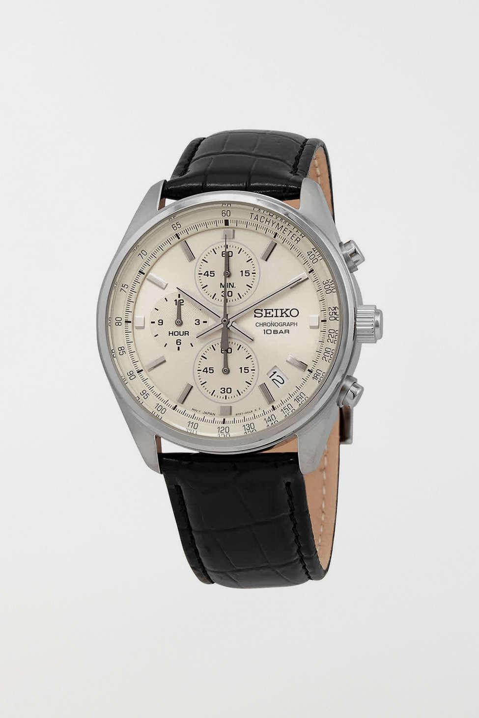 Seiko Chronograph Quartz Champagne Dialwatch Ssb383 In Black at