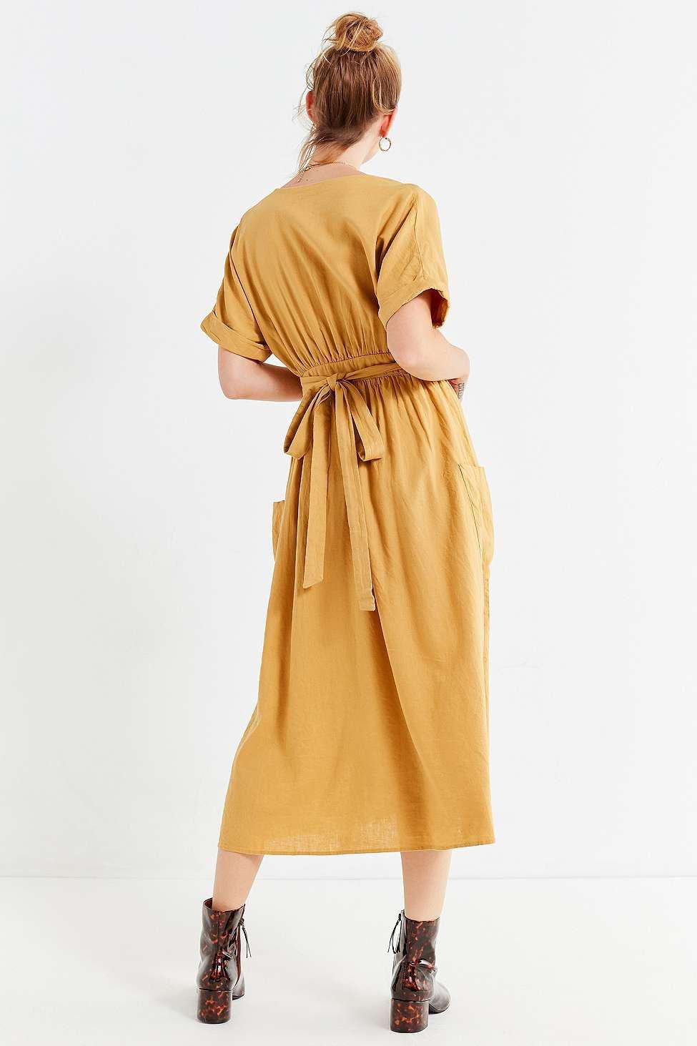 Uo gabrielle linen midi wrap clearance dress