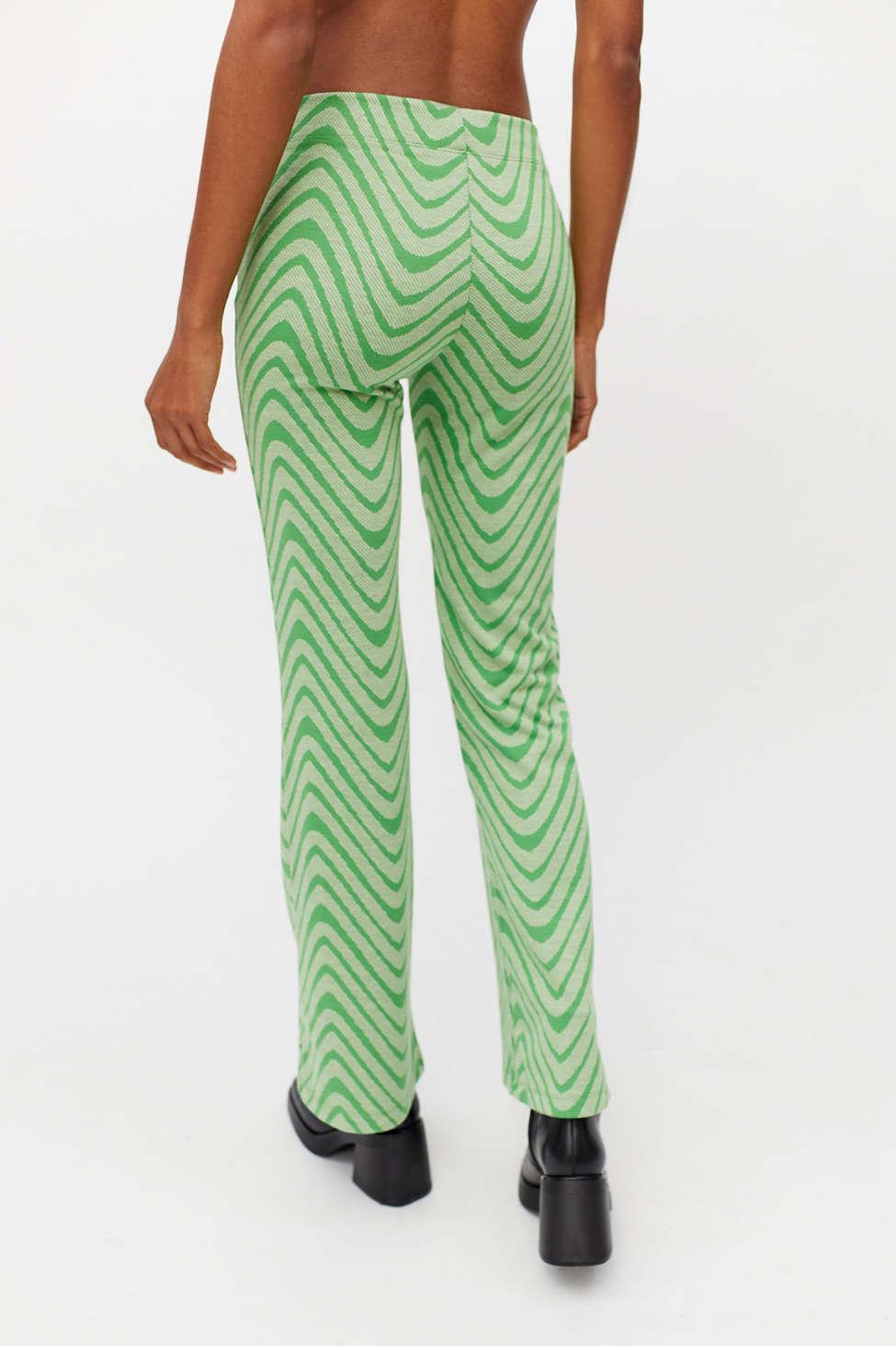 Topshop Checkerboard Print Devore Flare Pants In Green Part, 50% OFF