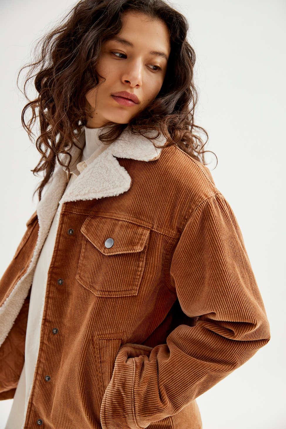 Urban Outfitters Uo Melanie Corduroy Sherpa Jacket in Brown | Lyst