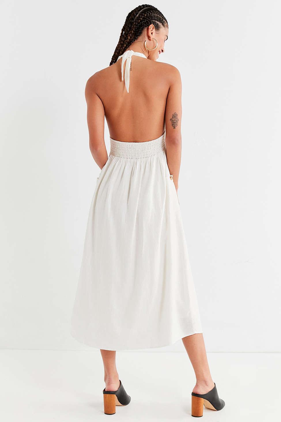 Urban Outfitters Uo Betsey Striped Linen Halter Midi Dress in White - Lyst