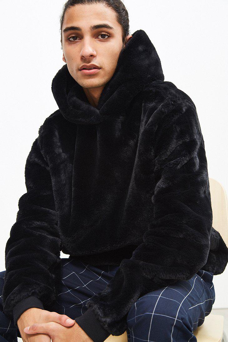 Urban Outfitters Uo Faux Fur Hoodie Sweatshirt in Black for Men | Lyst  Canada