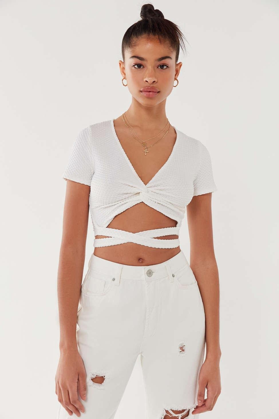 Urban Outfitters Uo Tasha Twist-front Wrap Top in White | Lyst