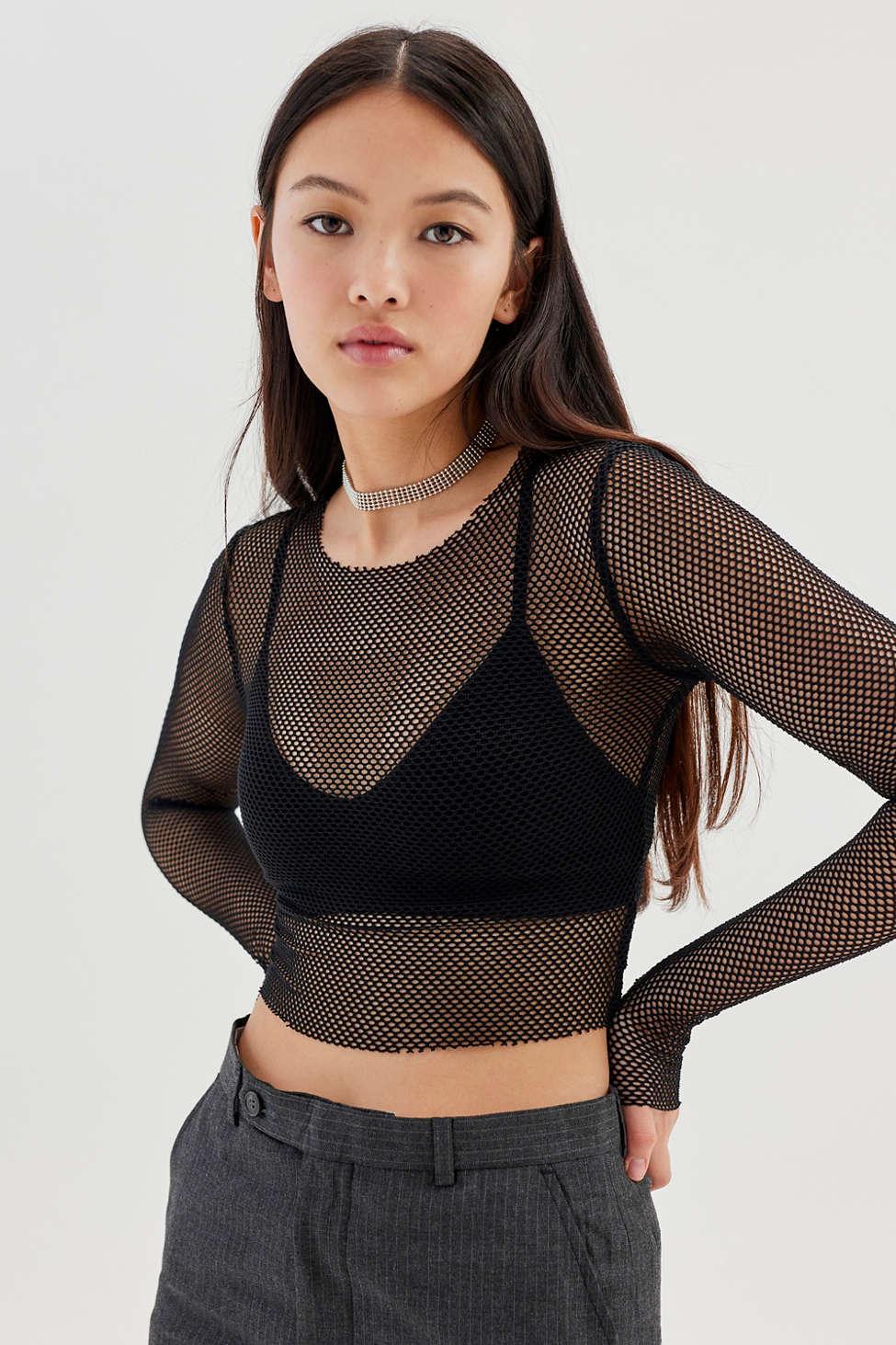Urban Outfitters Uo Mimi Semisheer Textured Top in Black Lyst