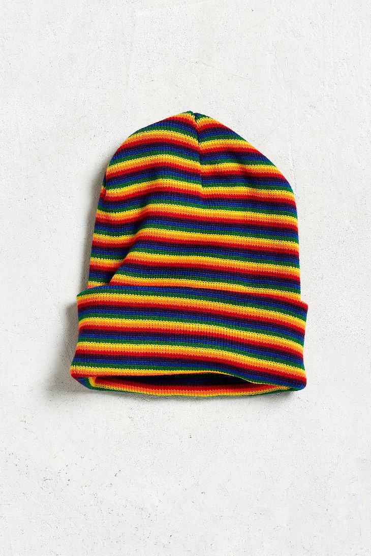 Synthetic Rainbow Stripe Beanie for Men 