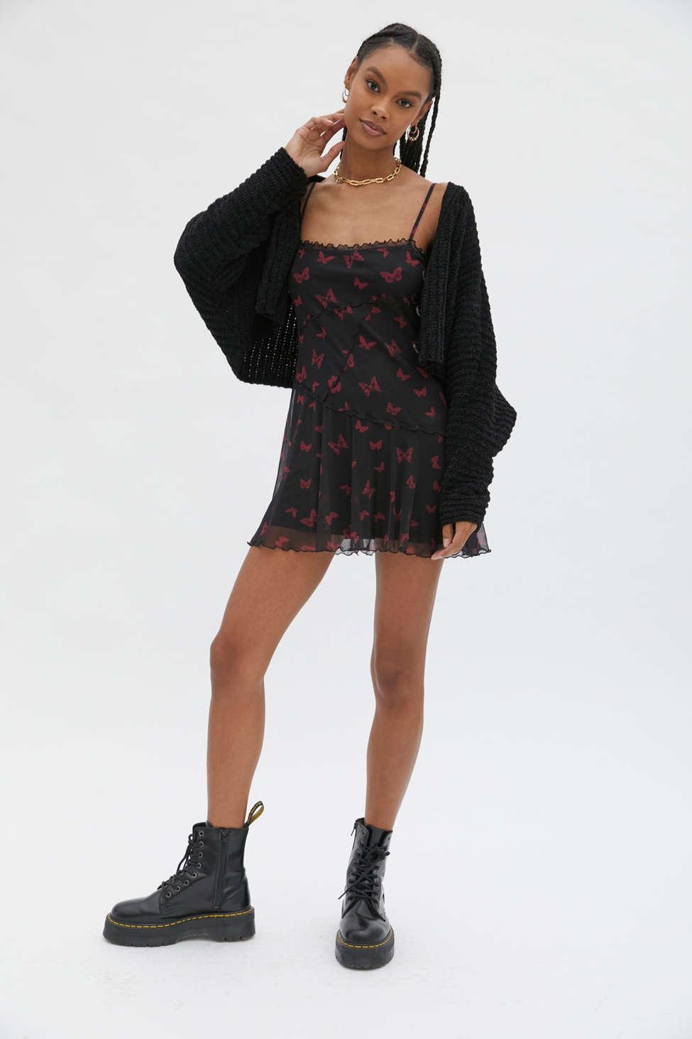 Urban Outfitters Uo Moxie Mesh Mini Slip Dress in Black | Lyst