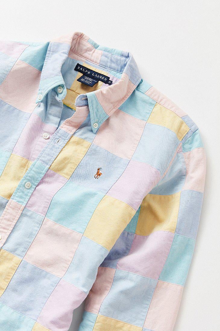 Urban Outfitters Cotton Vintage Ralph Lauren '90s Pastel Check Button-down  Shirt in Blue for Men | Lyst