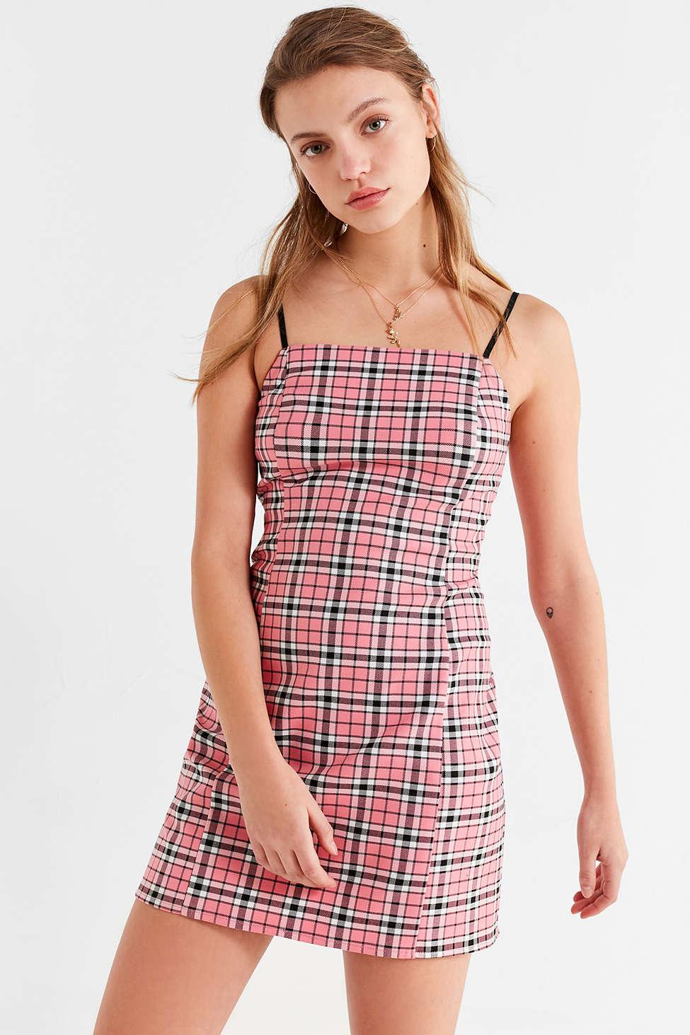 h&m pink checkered dress
