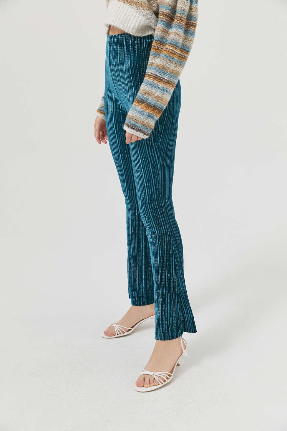 Urban Outfitters Uo Rosie Velvet Plisse Flare Pant in Blue | Lyst