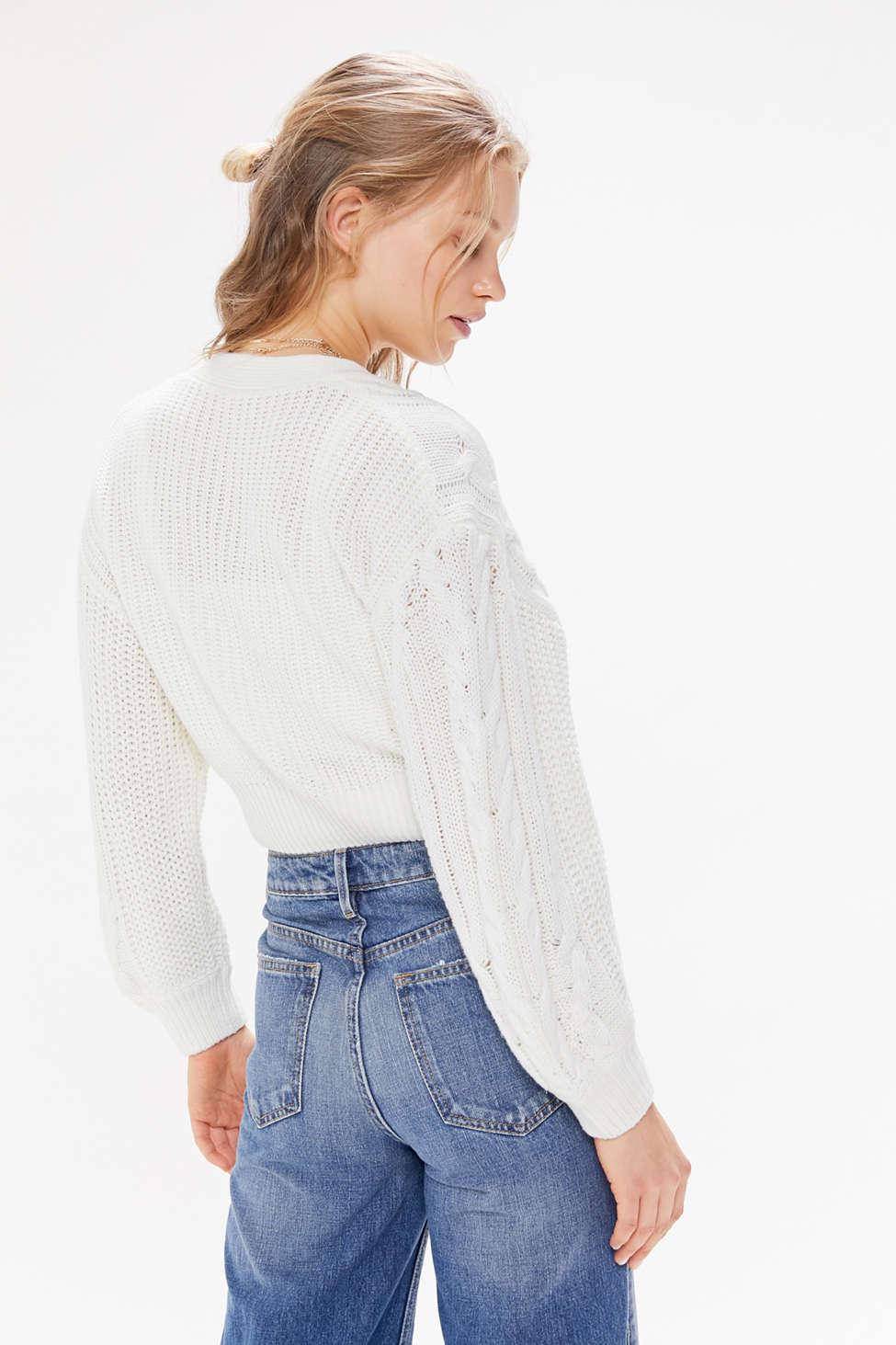 Urban Outfitters Uo Elena Cable Knit Cardigan Sweater in White | Lyst
