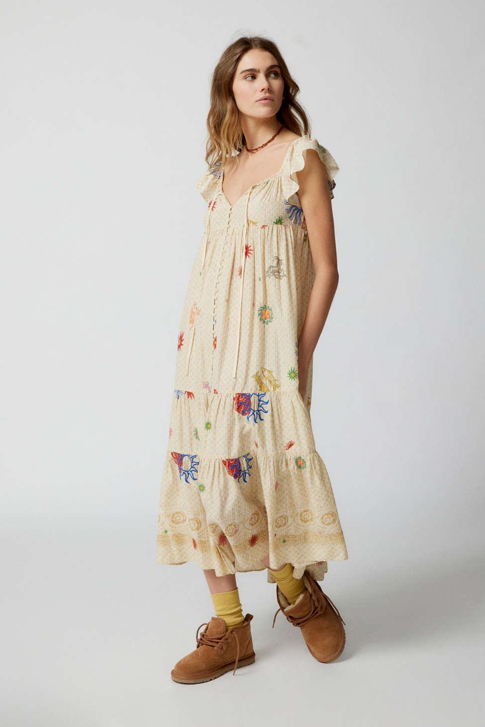 Urban Outfitters Uo Gaby Embroidered Midi Dress | Lyst