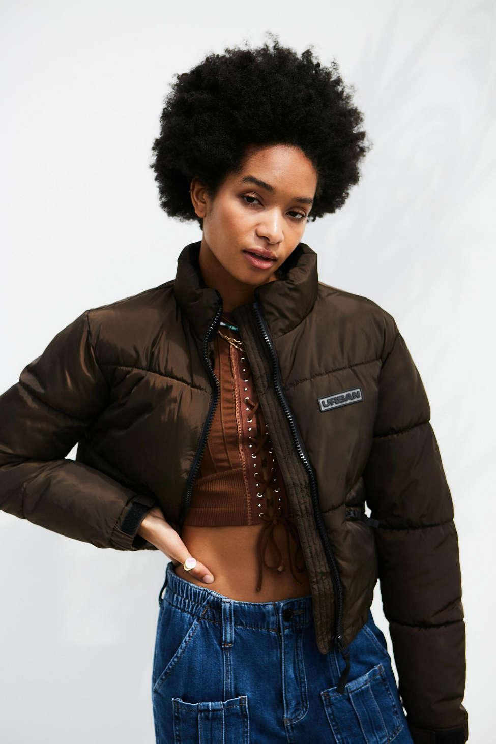 Urban Outfitters Uo Y2k Cropped Puffer Jacket in Brown | Lyst