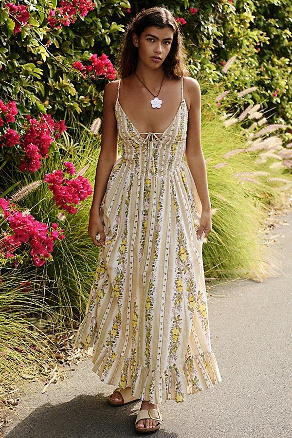 Kimchi Blue Keepsake Tie-Front Smocked Cotton Maxi Dress in Natural | Lyst