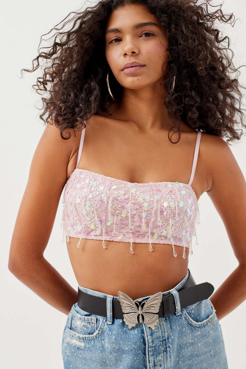 Urban Outfitters Uo Dolly Sparkly Sequin Cami In Pink,at in Brown