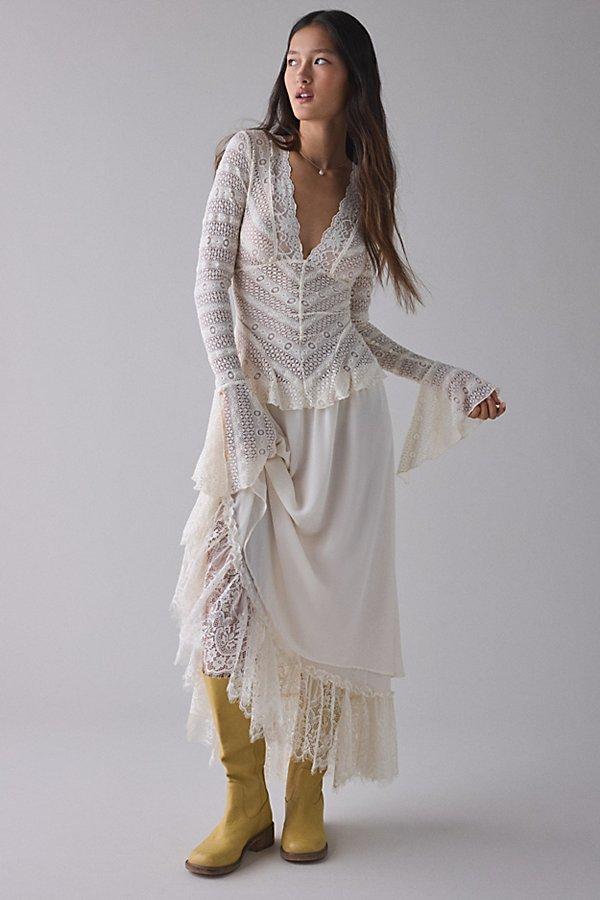 Kimchi Blue Irene Sheer Lace Ruffle Bell Sleeve Top in White | Lyst