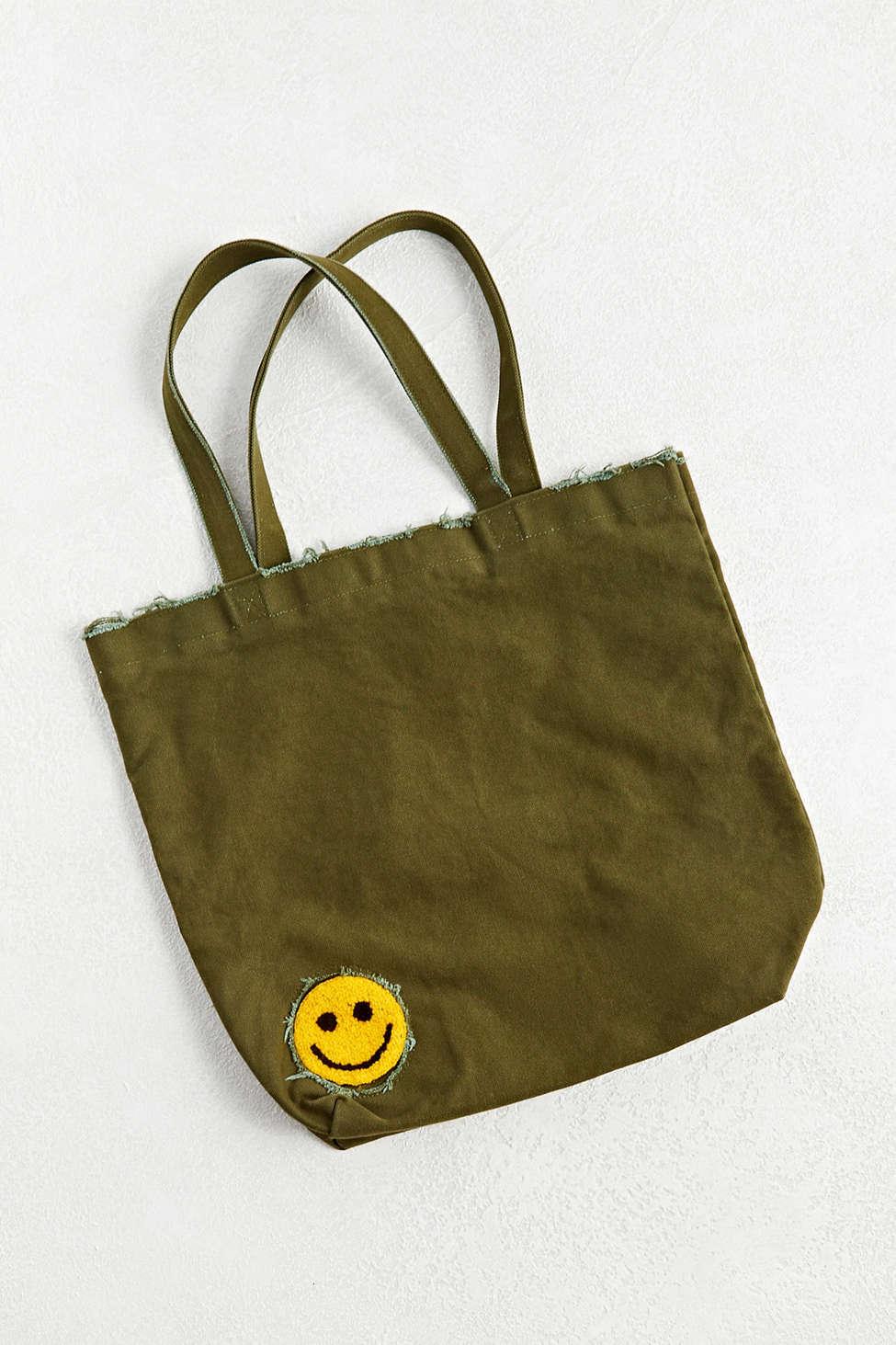 Urban Outfitters Uo Smile Patch Distressed Canvas Tote Bag in Green for Men
