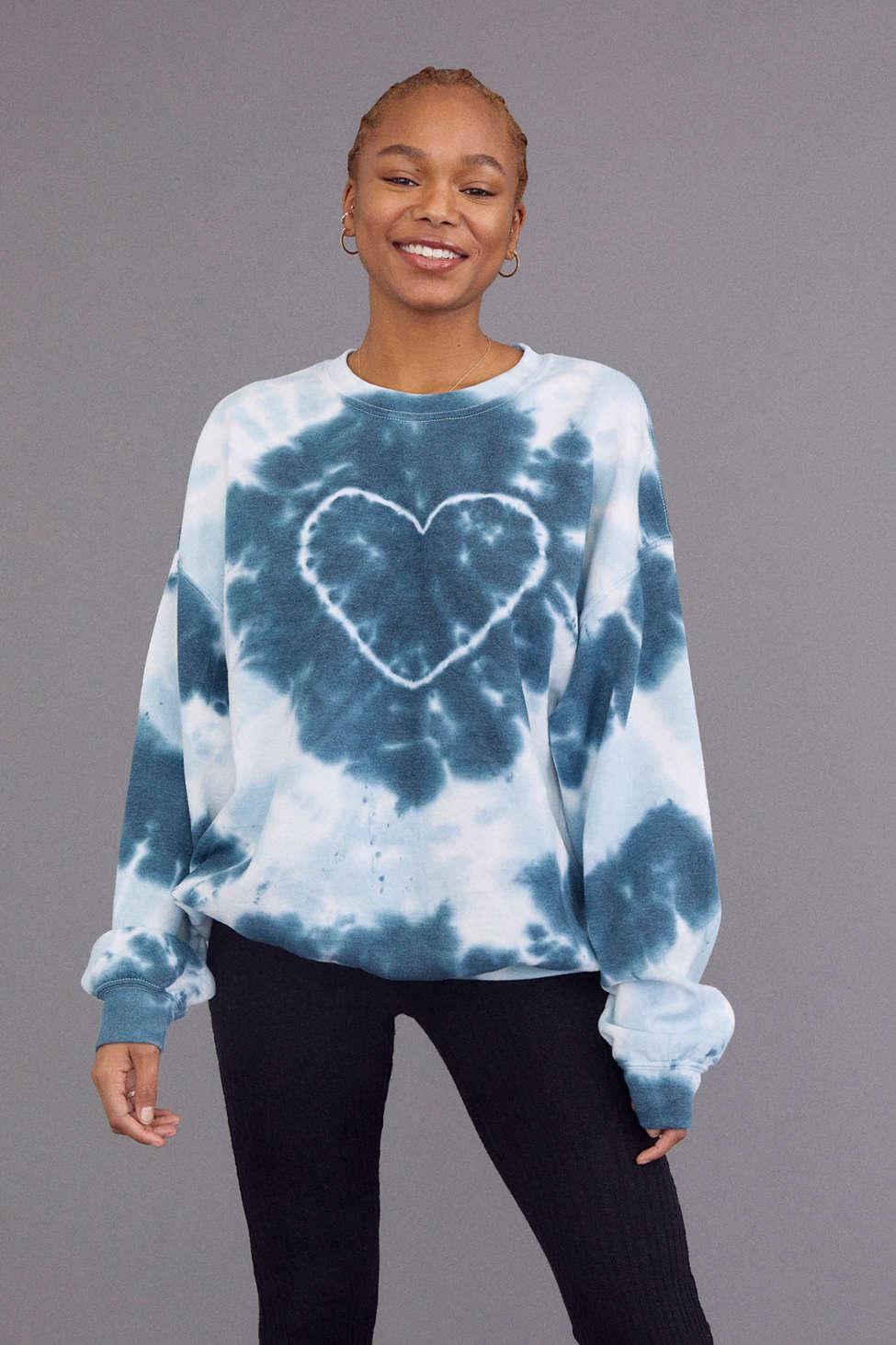 Urban Renewal Recycled Heart Tie-dye Crew Neck Sweatshirt in Blue