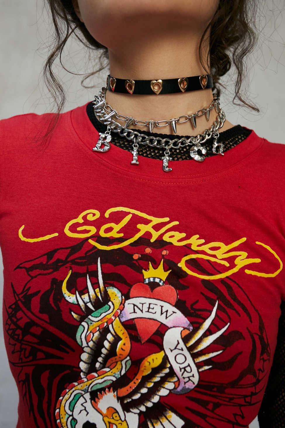 Ed Hardy Uo Exclusive Nyc Skull Baby Tee in Red | Lyst