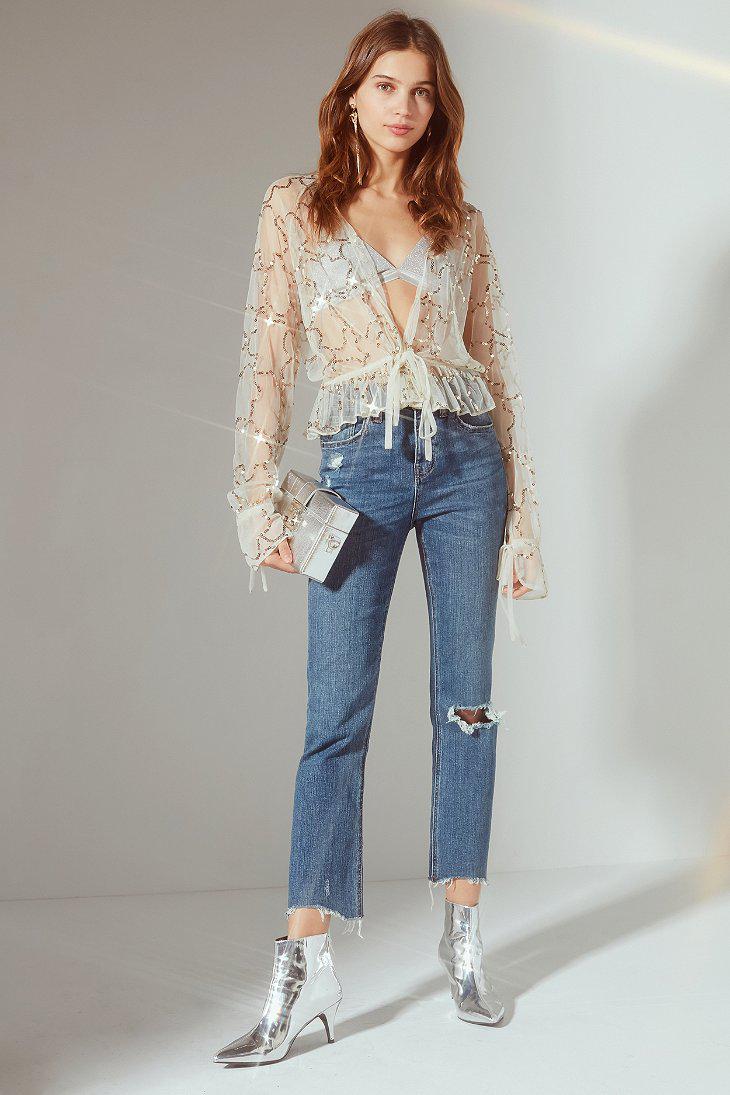 sequin tie front top