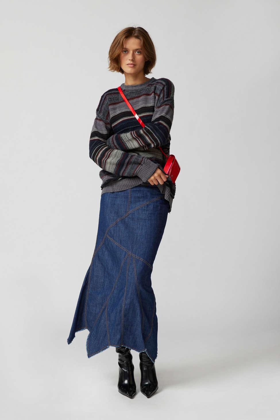 Urban Outfitters Uo Evie Seamed Denim Midi Skirt in Blue | Lyst