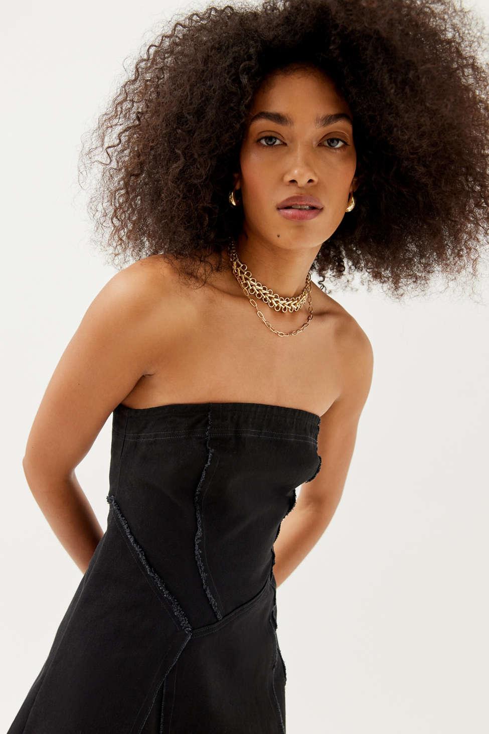 Urban Outfitters Uo Jasmin Denim Spliced Strapless Mini Dress in Black ...