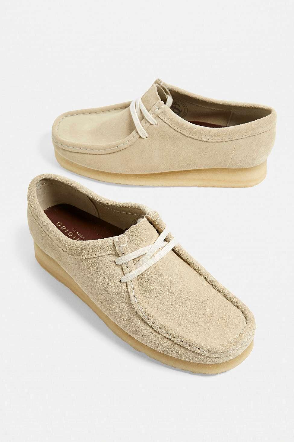 Clarks Wallabee Cream Suede Shoes in 