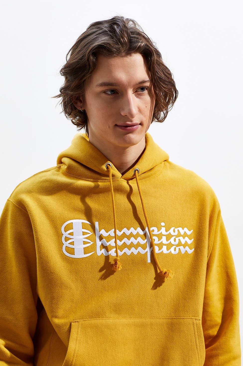 Champion Fleece Champion Uo Exclusive Triple Script Reverse Weave Hoodie  Sweatshirt in Yellow for Men | Lyst