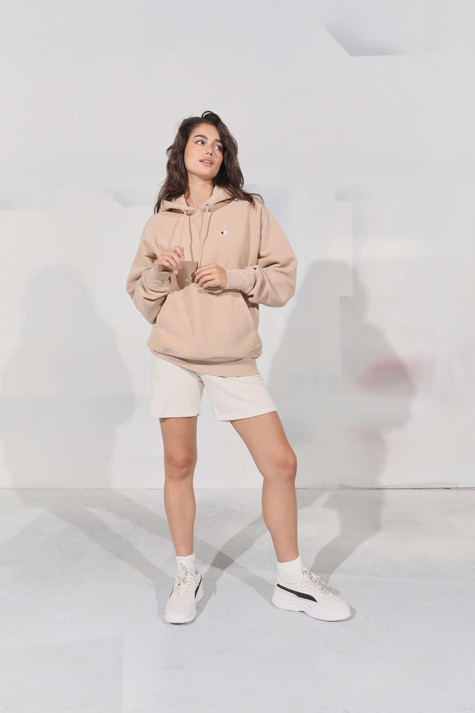 champion classic logo patch hoodie sweatshirt cream