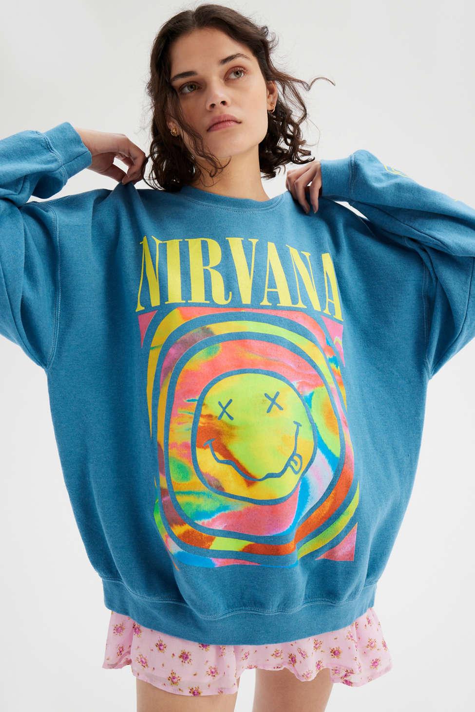 Urban Outfitters Nirvana Smile Overdyed Sweatshirt in Blue | Lyst Canada