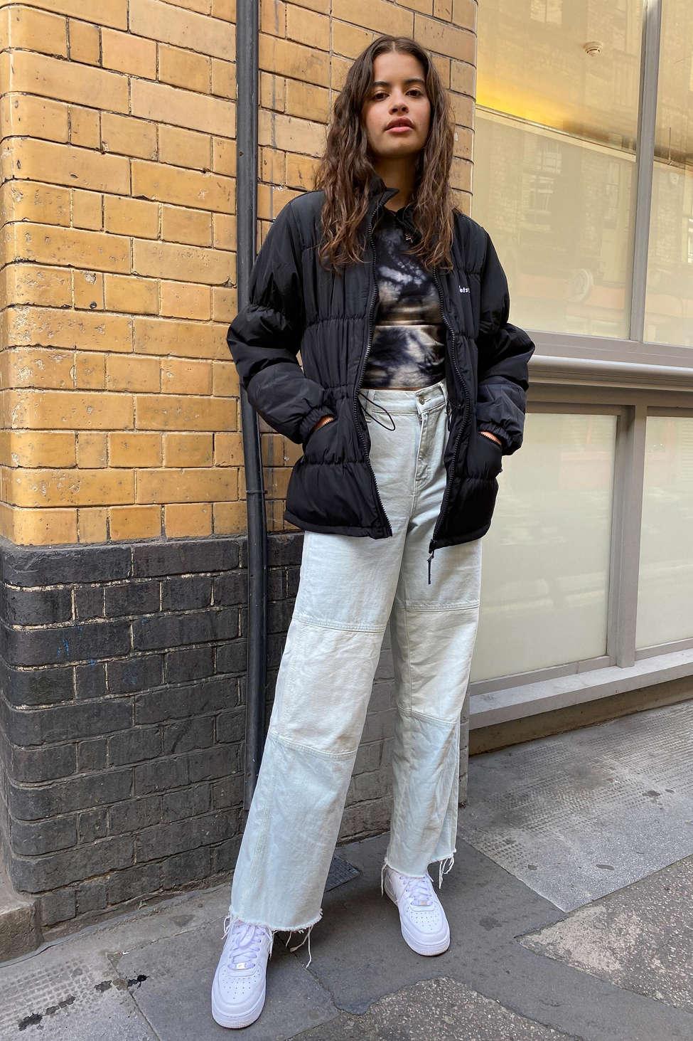 cinched waist puffer jacket