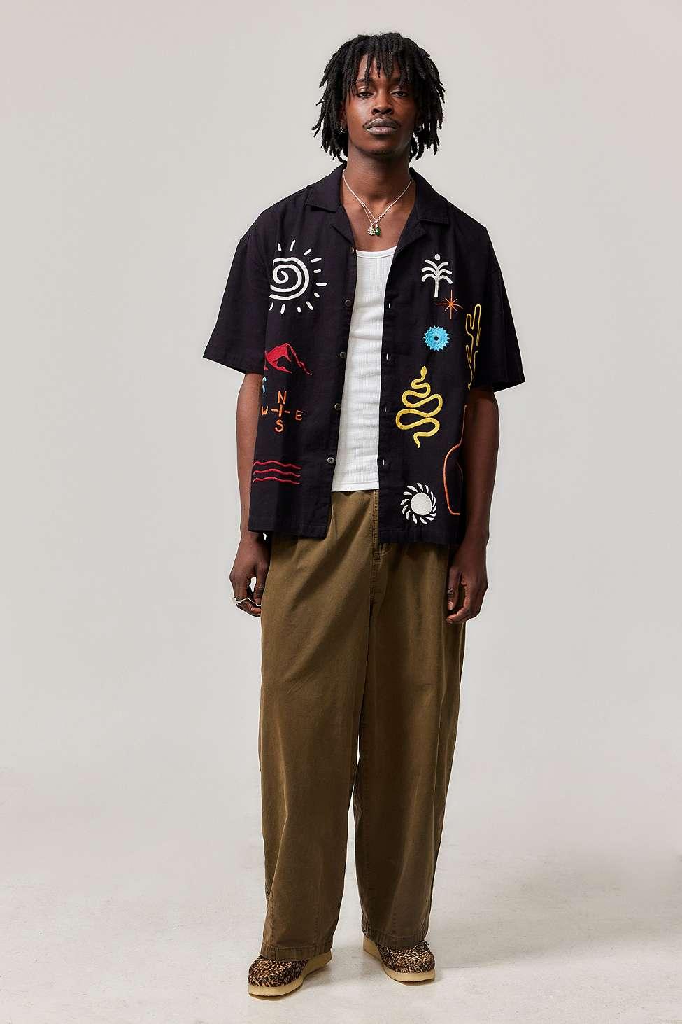 Urban Outfitters Uo Ray Black Embroidered Shirt for Men | Lyst UK