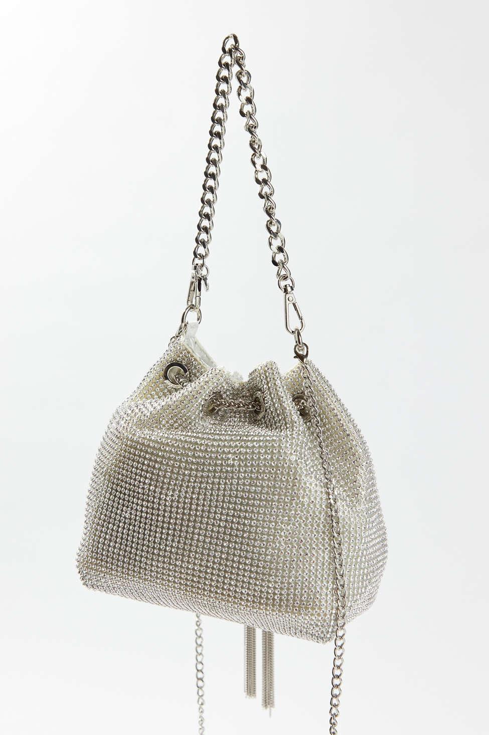 Olga Berg Jessica Silver Purse Womens Crystal Mesh Croissant Bag